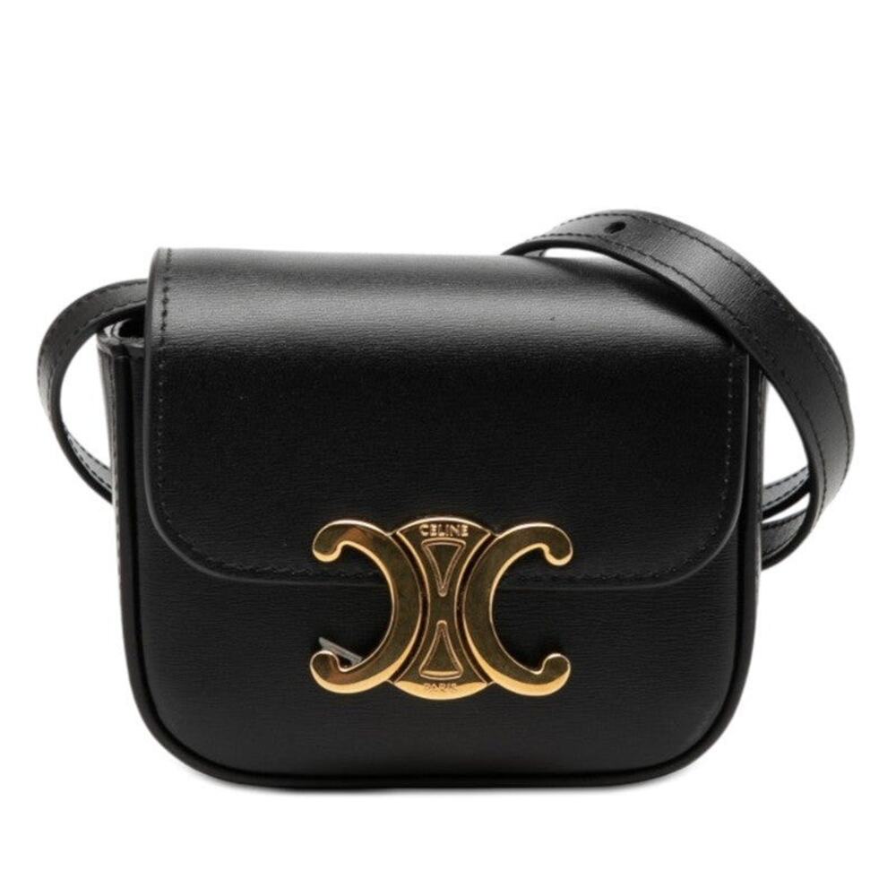 Celine Triomphe Mini Claude Leather Shoulder Bag Black